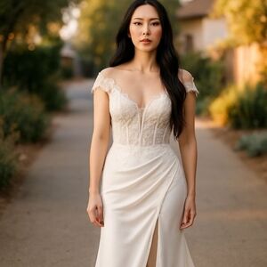 Elegant White Lace Off-Shoulder Gown